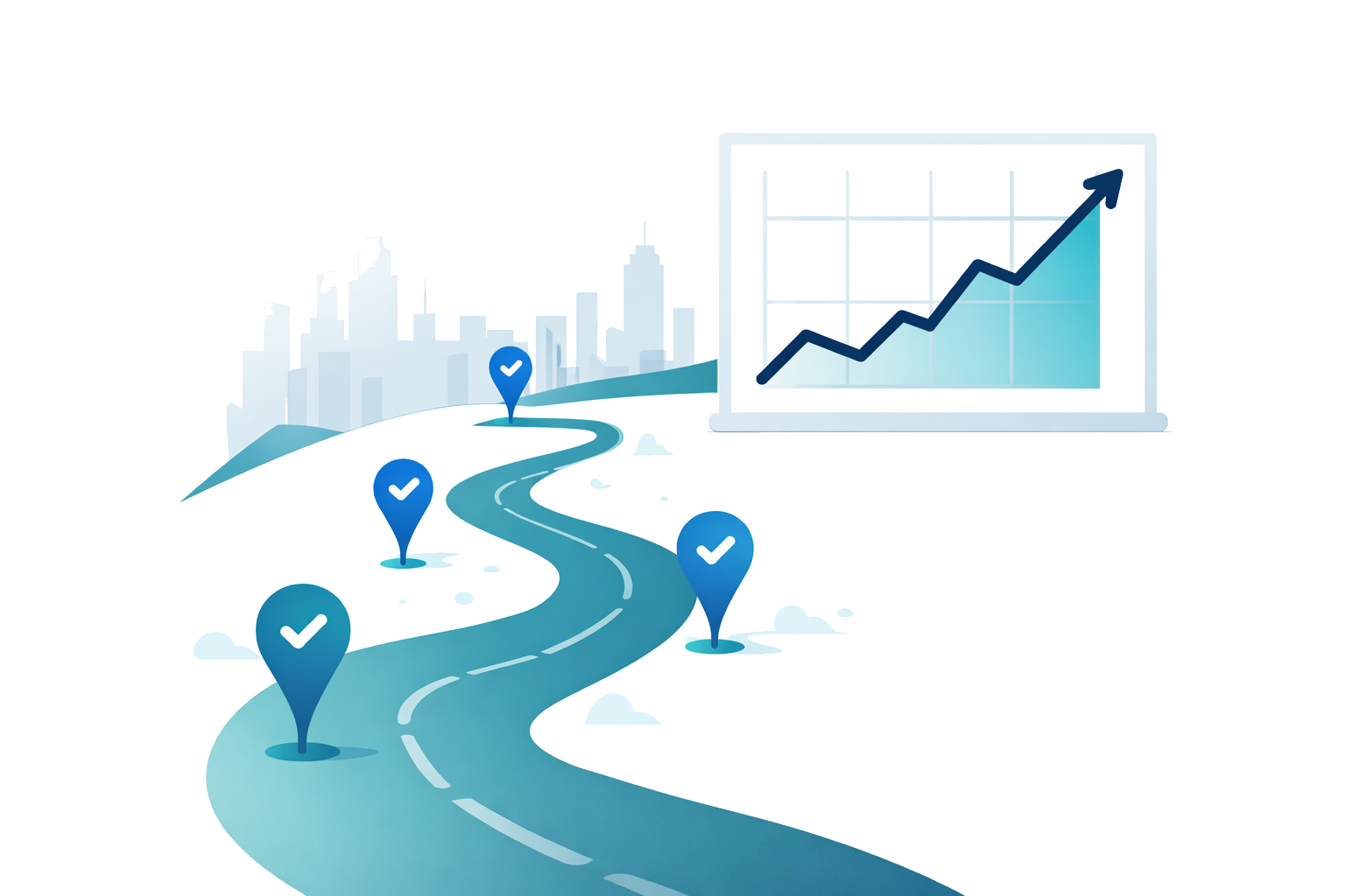 Financial journey path leading to an upward chart